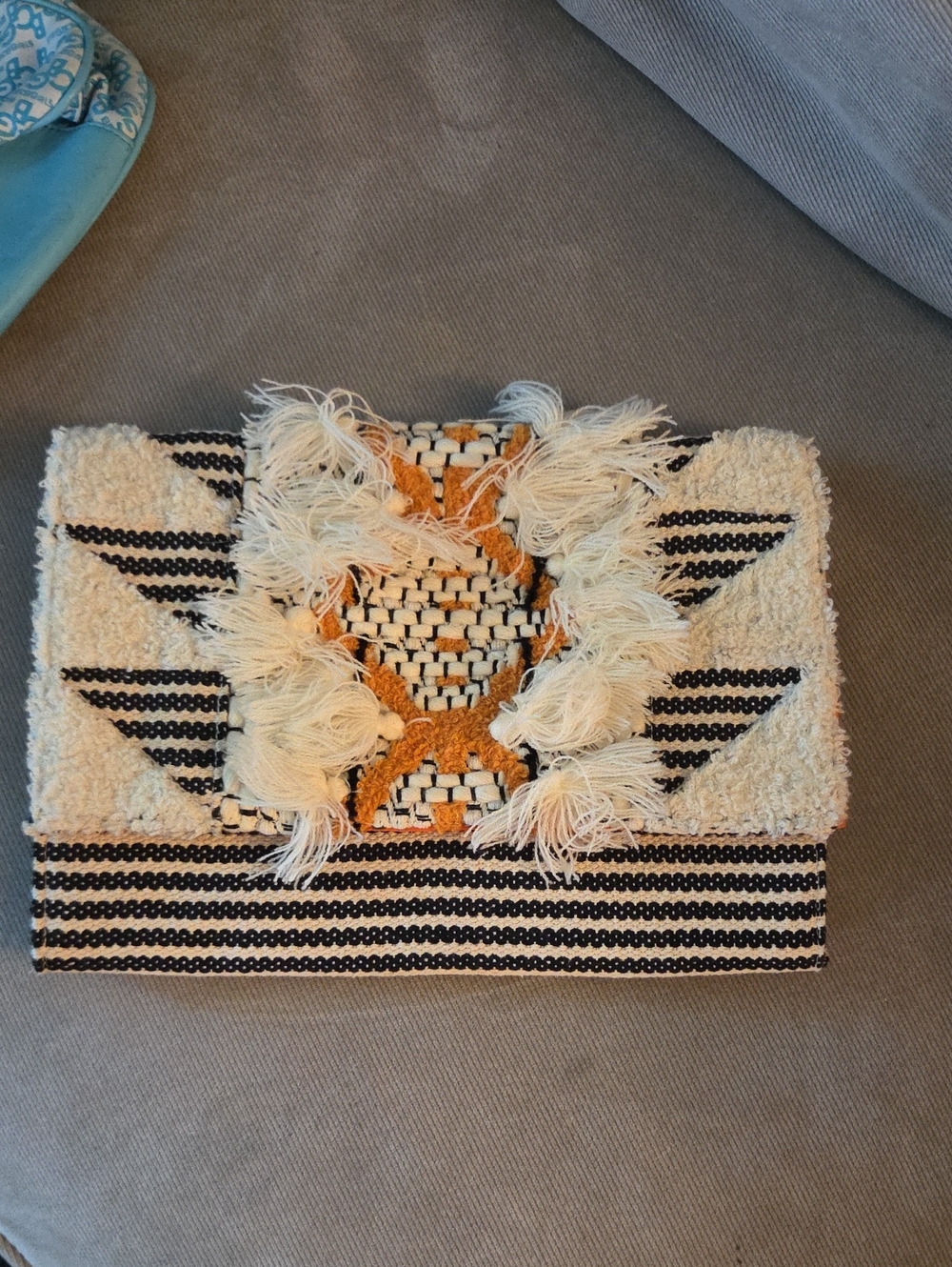 Francesca's Collections Black, Cream & Tan Textured Fringe Crossbody Clutch